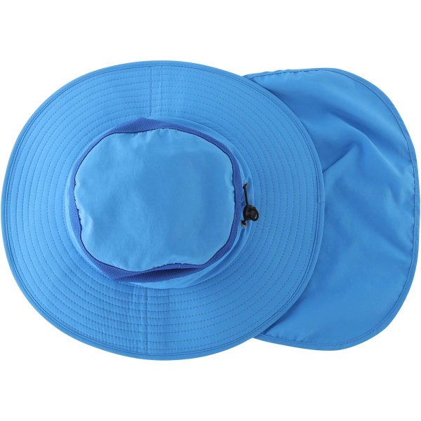 Udendørs UPF50+ Mesh Solhat Bred Skygge Fiskeri Hat med Nakkeflap Blue L