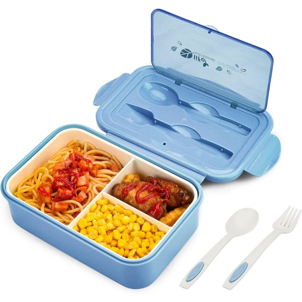 Lounaslaatikko, vuotamaton Bento Box lapsille aikuisille, ruokasäiliö 3 lokerolla ja set, BPA-vapaa, mikroaaltouunin ja astianpesukoneen kestävä ateria
