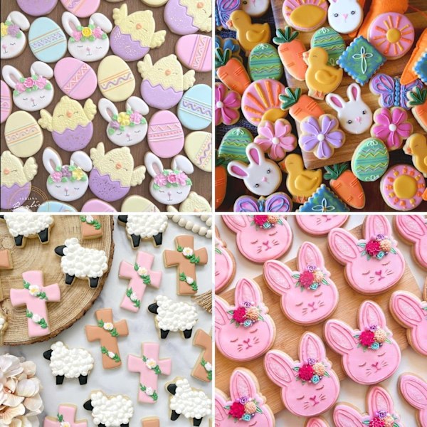 15 stycken påskkakformar för bakning - Kanin, kyckling, ägg, morot, klöver, fjäril, får, kors och blomma påskkakform Silver Easter