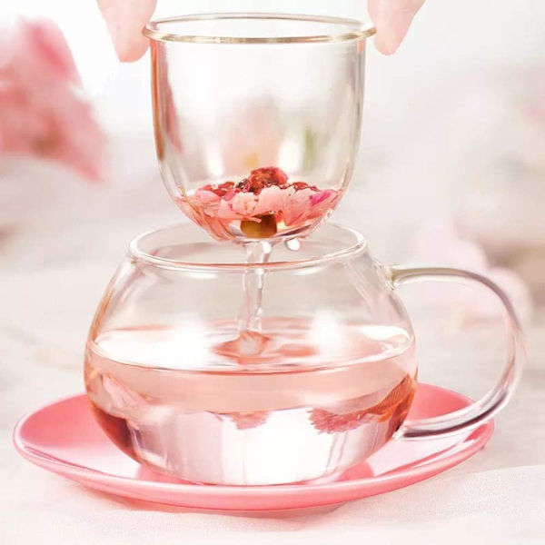 Entonic Sød Svampe Glas Tekop med Infuser og Ske, Klar Kawaii Tekande med Si Filter, Keramisk Låg og Coaster, Varmebestandig Yellow 4 Piece set