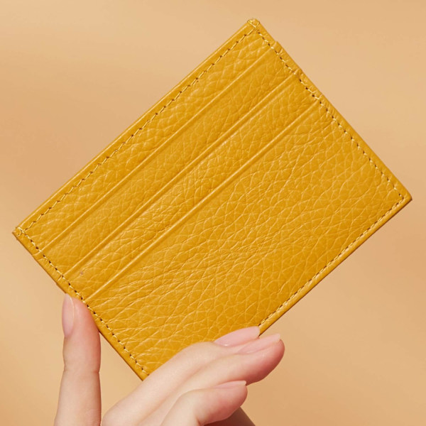 Äkta läder korthållare 7 kortplatser Minimalistisk Ultra tunn för jacka, byxor YELLOW
