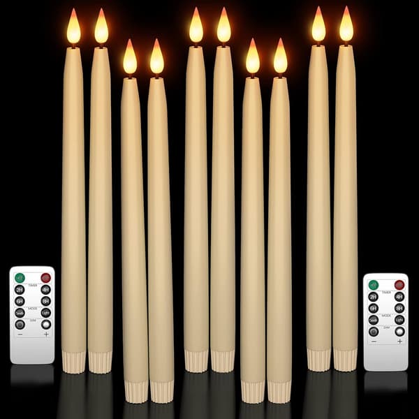 Yme 10-pack LED Ivory Taper Candles with Remote Control and Timer, Plastic Warm White Window Lights Battery Operated