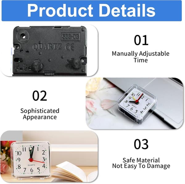 Small Silent Alarm Clock - Mini Square Bedside Clock Battery Operated (Batteries Not Included)