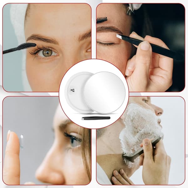 Magnifying Mirror with 3 Suction Cups, Makeup Magnifying Mirror with Tweezers, 10X White