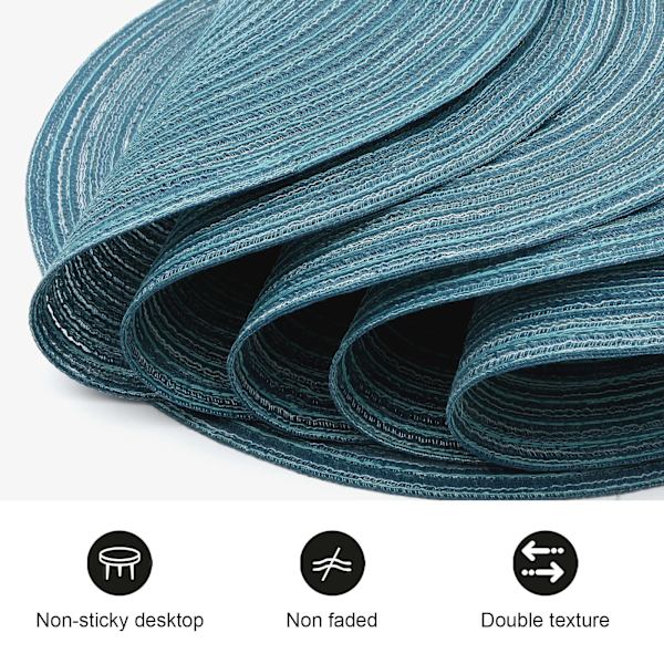38cm Vävda Runda 6 Stycken Placemats Värmeisolering Flätad Bomull Middagsbord Mattor Tvättbara Place Mats för Hemmafest Bröllop Restaurang (Blå)