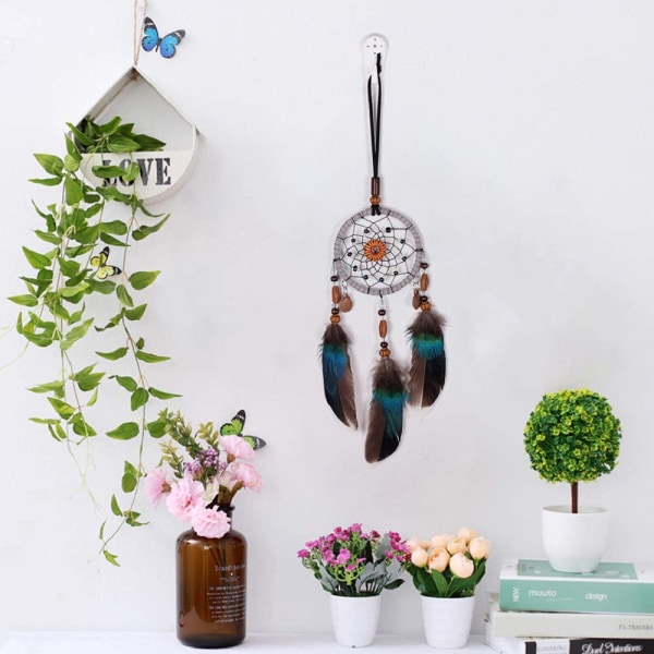 Dream Catcher Wind Chimes Små Boho Charms Håndlavet fjer til bilhængende dekorationer