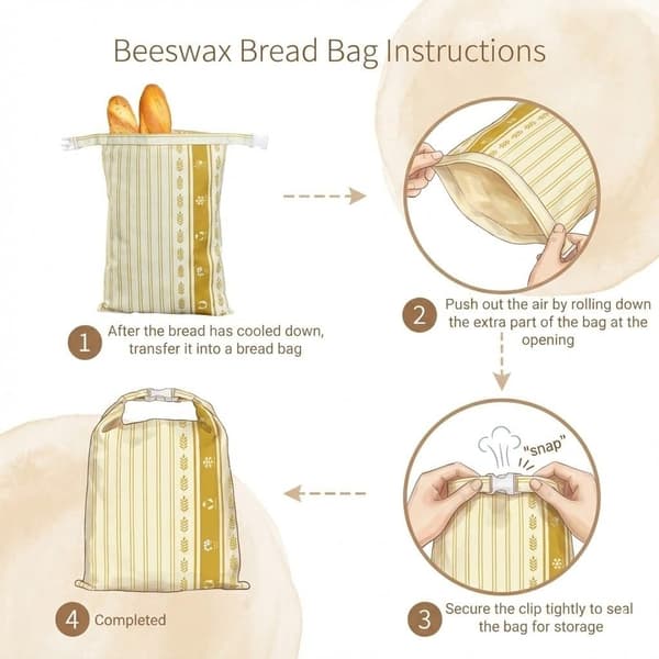 Reusable Beeswax Bread Bag, Individual Storage Bag, Perfect for Bakery Items, Striped