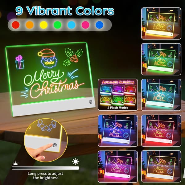 Rechargeable LED Whiteboard, 7-Color Lighting, Acrylic Whiteboard, LED Drawing/Graffiti Board (35 x 26 cm)