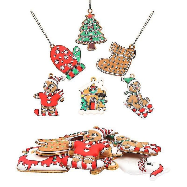 Julepepperkakepyntsett Ingefærmann med strenger Figur hengende ornamenter til juletre Festlig sesong Festdekorasjon Gjør-det-selv C