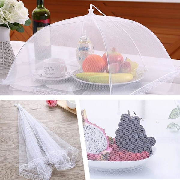 Matserveringstält 6-pack 17 tum Pop-Up krypterade nätmatskydd, Håll flugor insekter myggor borta, Fint nätparaply för utomhusbruk, fester White 17 inch