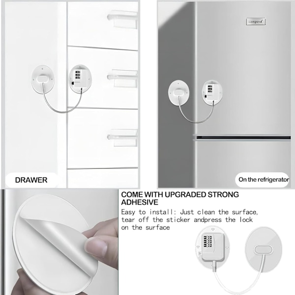Refrigerator Lock No Drilling, Self-Adhesive Cabinet Lock, Self-Adhesive Window Lock with Password, Strong Combination Lock (White)