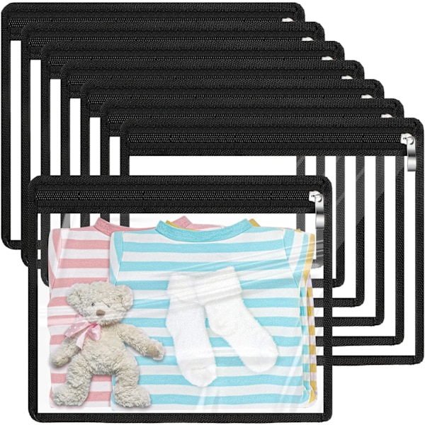 8 stk. gennemsigtige lynlåseposer PVC vandtætte poser multifunktionelle lynlåseposer lynlåsmapper opbevaringspose dokumentfilorganisering Black Edging 13 x 10.5 Inches