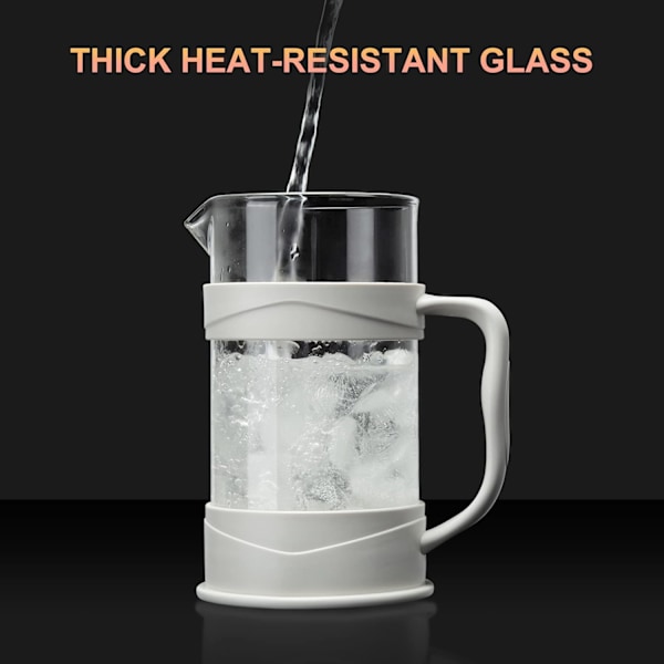 Fransk Press Kaffe/Te-maskine, Camping Mini Kaffe/Te-presse af 304 Rustfrit Stål Filter og Varmebestandigt Glas, Koldbrygget Kaffe-maskine 11,8 White