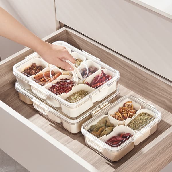 Spice Box with 8 Removable Compartments, Transparent Storage Container, Made of PP