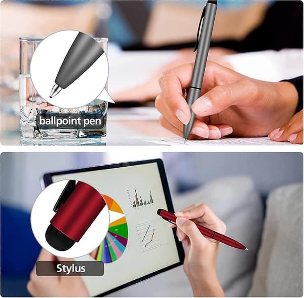 Soft Touch Click Stylus, 2-i-1 Udtrækkelig Metal Stylus, Sort Blæk, 4 (