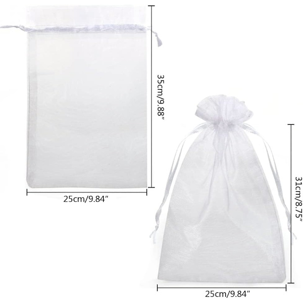 50 kpl Organza-pusseja – 25 x 35 cm Valkoiset lahjapussit, Organza-pusseja suuria, Lasten syntymäpäivälahjapusseja Häälahjapussi 25 x 35 cm