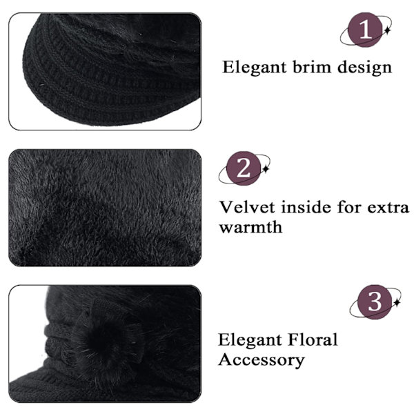 3 kappaletta hattu huivi ja käsineet setti talvi lämmin naiset slouchy neulottu kukka beanie hatut lippa fleece hatut ja kaula lämmin huivi käsineillä