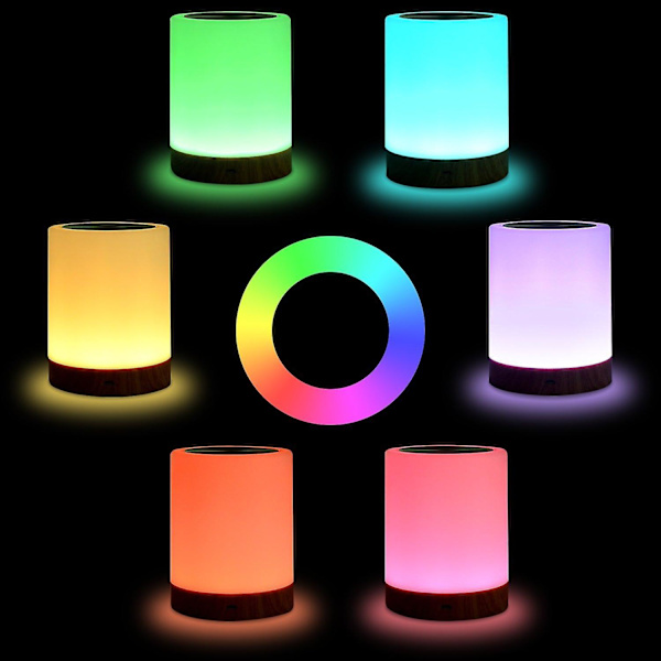 Led nattlampa, sänglampa för barn med touchkontroll och USB-laddningsbar färgväxlande RGB-dimmbar bordslampa för sovrum och vardagsrum