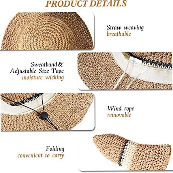 Solhatt Floppy Halmhatt Bred Brätte Fällbar UV-skydd Hink Sommar Strandhatt för Flickor Kvinnor Khaki One Size