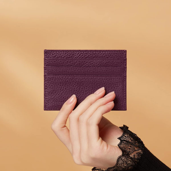 Äkta läder korthållare 7 kortplatser Minimalistisk Ultra Slim för jacka, byxor Purple