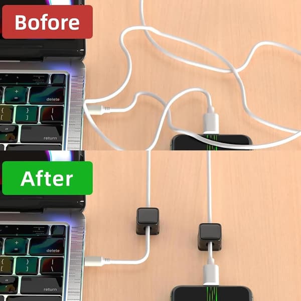 6 Pcs Magnetic Cable Holders, Desk Cable Organizer, Hide Phone Charging Cable Holder (Black)
