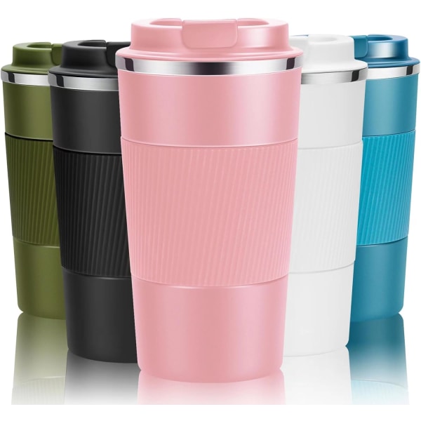 Reisekrus Gjenbrukbar Kaffekopp Termisk Isolert Vakuum Rustfritt Stål Tumbler for Varme Kalde Drikker (Rosa, 380ml) Pink 380ml