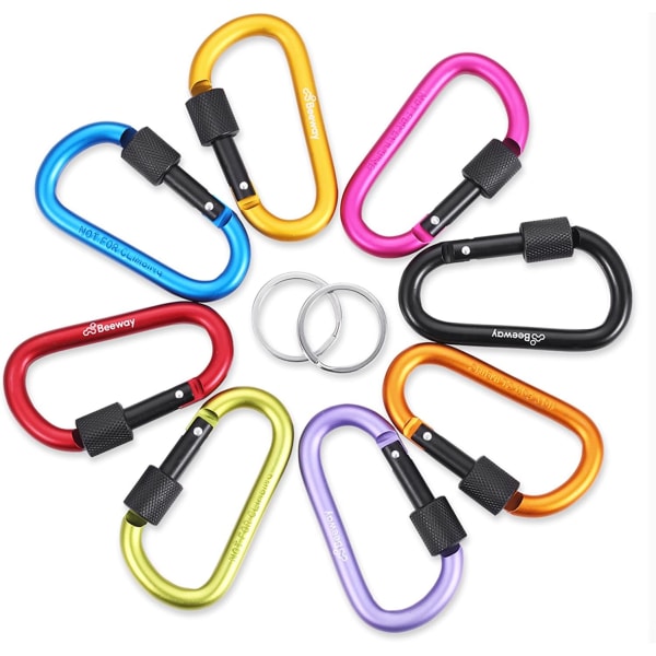 Låsande karbinhake, premium aluminiumlegering D-ring karbinhakar nyckelkedjeklämma krok för camping, vandring, resor, fiske, ryggsäck 8 Colors
