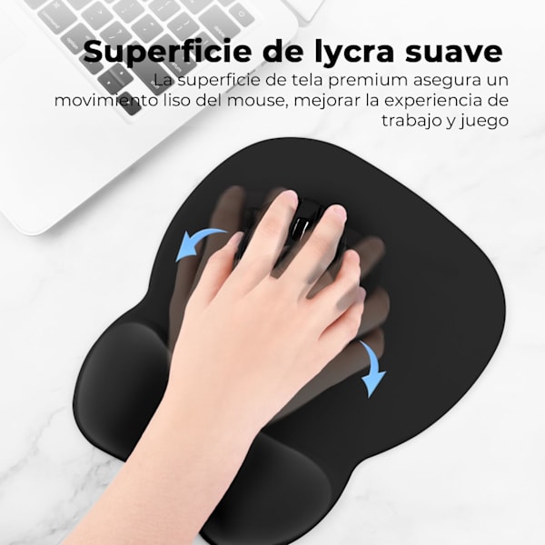 Ergonomisk musemåtte med håndledsstøtte, memory foam musemåtte, slidstærk musemåtte, skridsikker gummibase, musemåtte til PC, bærbar, kontor og hjem, sort