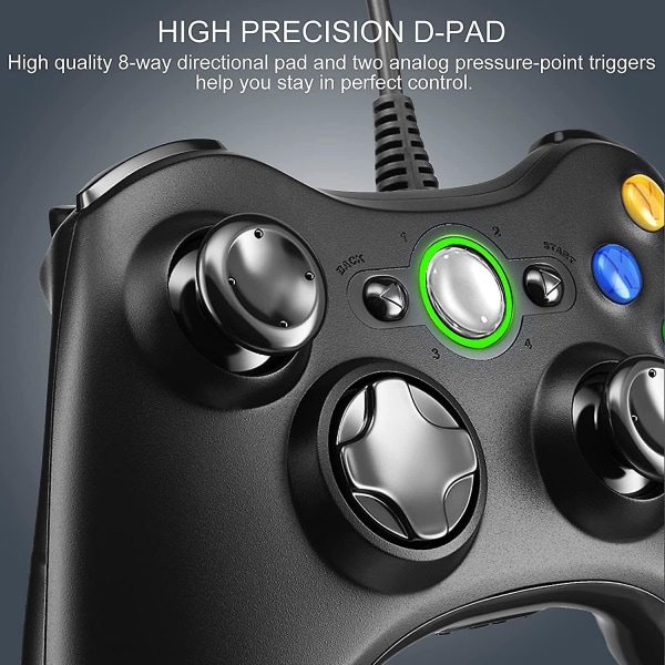 Joystick med kabel , USB trådad spelkontroller joystick med dubbla vibrationer för PC Xbox 360 Windows