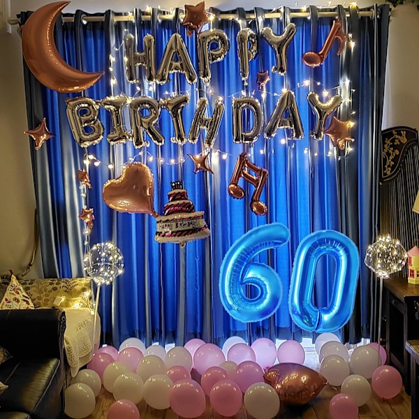 Nummerballonger, färgglada heliumsiffror födelsedagsballonger, självuppblåsande nummerballonger, folieballong för födelsedagsfest, nyårsdekoration Blue #60 Large
