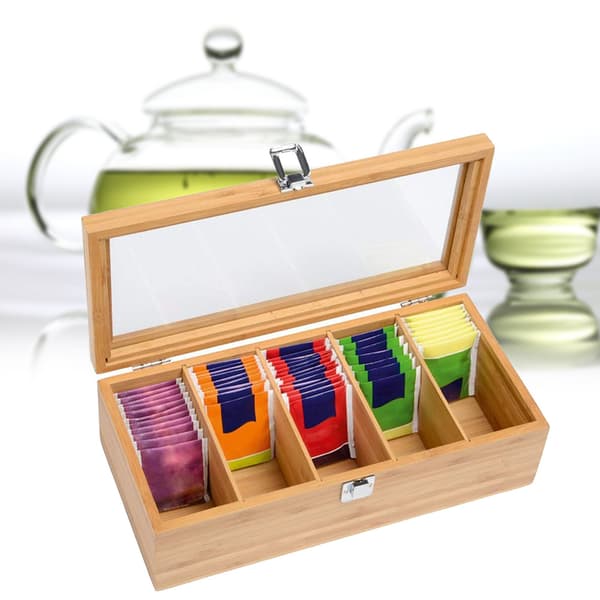 Bamboo Tea Organizer with Clear Acrylic Window, Eco-Friendly Storage Solution for Your Tea and More, Magnetic Lock Ensures Freshness