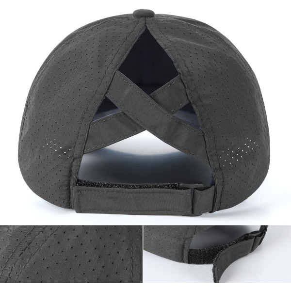Dames Baseballkeps - Hästsvans Solhatt Snabbtorkande Löpkeps Dam Golfkepsar Criss Cross Justerbara Truckerkepsar för Kvinnor Flickor DeepGray One Size