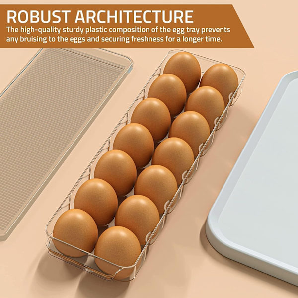 Egg Container for Refrigerator, 14 Egg Holder with Lid and Handle, Egg Organizer for Fridge, Egg Storage and Egg Tray (Transparent, 1-Pack)