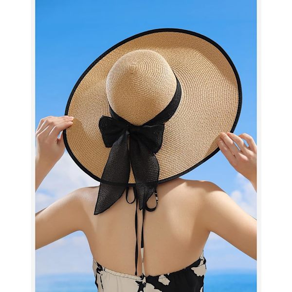 Kvinner Foldbar Floppy Bred Bremskjerm Solhatt Sommer Strandhatt UV UPF 50+ 07Style Khaki