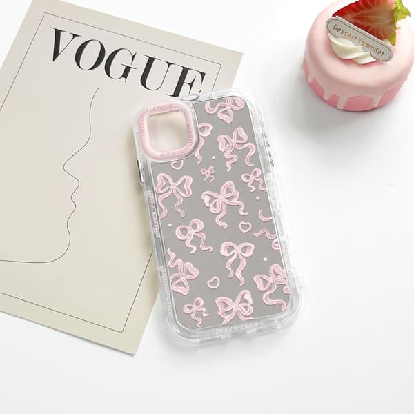 Compatible with iPhone 11 Case Cute Mirror Bow Love Heart Pattern - Pink Bow