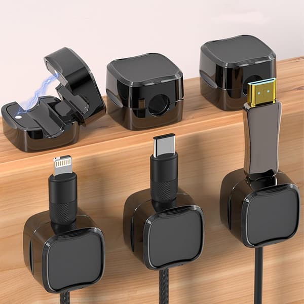6 Pcs Magnetic Cable Holders, Desk Cable Organizer, Hide Phone Charging Cable Holder (Black)