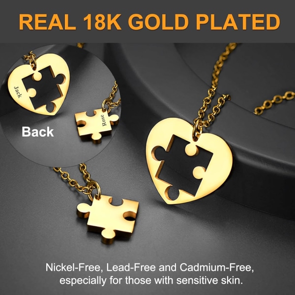 Rustfrit stål puslespil til 2 dele puslespil vedhæng halskæde, kat/livets træ/hjerteformet, tilpasselig, yin yang halskæder smykker gave til Style 04 18k Gold PlatedPersonalised Personalized