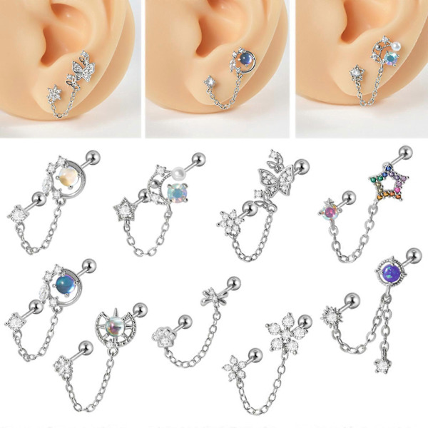 Rustfrit Stål Ørering Tragus Helix Øreflip Stud Blomst/Måne/Stjerne Kvinder Piger Drop Ørering Mode Øretilbehør T7