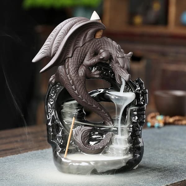 Dragon Incense Burner Backflow Ceramic Incense Holder, Handmade Waterfall Incense Burner Home Decor Aromatherapy Ornament