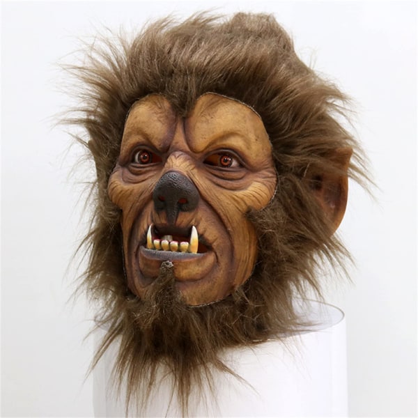 Realistisk vargmask, skrämmande varulvsmask, skräckbeastmask för halloweenjulfest Djurdräkt Fursuit Head Moonlight Werewolf Mask