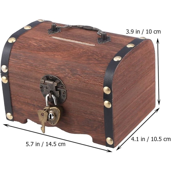 Retro Wooden Treasure Chest Storage Box, Wood Treasure Organizer Coin Box Piggy Bank With Lock & Keys For Children Adults