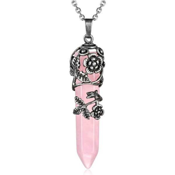 Vintage-kristallikaulakoru, kukka-aiheinen kvartsijalokivi, reiki-parantava kristalliriipus, kaulakorukoru Rose Quartz