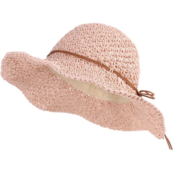 Solhatt i halm för kvinnor, damer, hopfällbar, bredbrättad, med rosett, justerbar, strandhatt, elegant hinkhatt, UPF 50 UV-skydd, bekväm Pink One Size