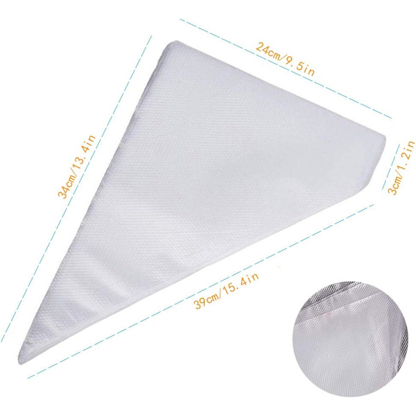 100 stk engangs sprøyteposer for kakedekorering, kongelig glasur (34x24, hvit) White 34x24