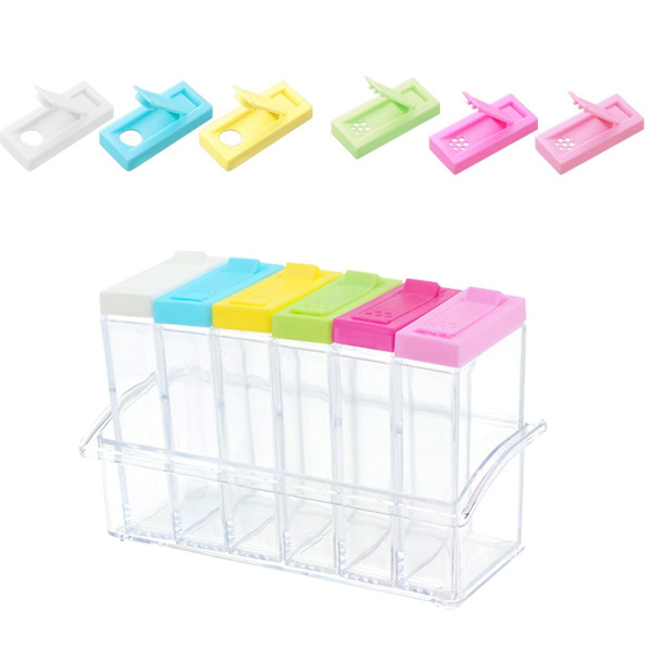 Transparent plast kryddburk set om 6, kryddburkar kryddförvaring behållare för salt socker och peppar praktisk design