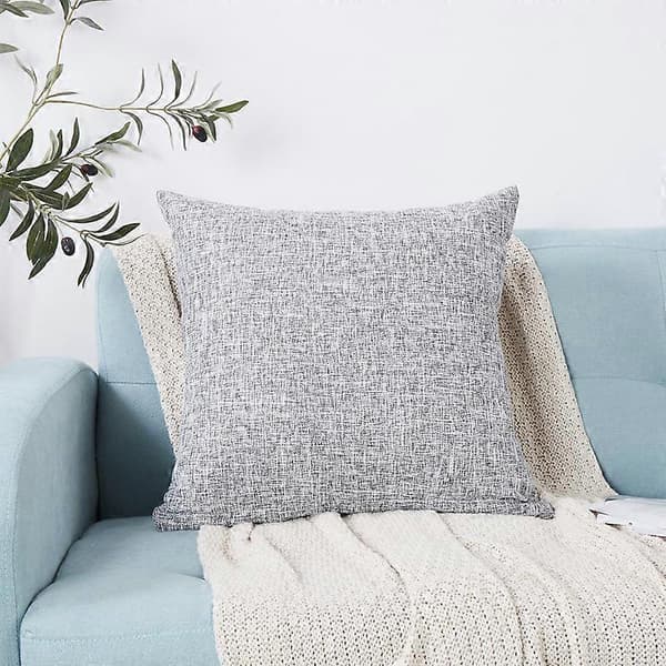 Dekorative pudebetræk sæt med 2 linned teksturerede pudebetræk til sofa, stol, stue, 50x50 cm, lysegrå
