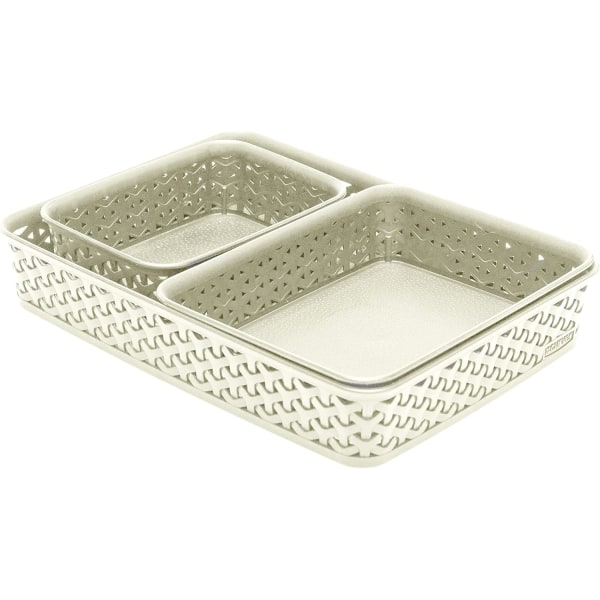 My Style Rattan Effect Set med 3 rektangulære A4 A5 A6 skrivebords oppbevaringskurv brettsett - Off White White A4/A5/A6 tray set