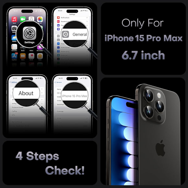 3 i 1 Magnetisk til iPhone 15 Pro Max Etui, Opgraderet [Fuld Kamerabeskyttelse], [Kompatibel med MagSafe] [15FT Fald Beskyttelse] Stødsikker Tr
