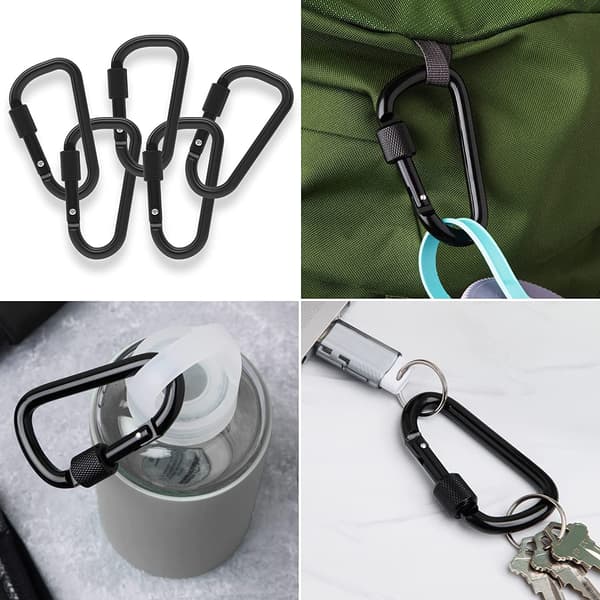 Aluminium D-Ring Karabinerhakar (5-pack), Nyckelringar, Snäppkrokar, Skruvar.