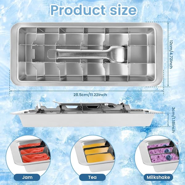 Stainless Steel Ice Cube Tray with 18 Compartments, Removable Metal Ice Cube Maker with Handle, Easy Release and No Plastic Ice Molds